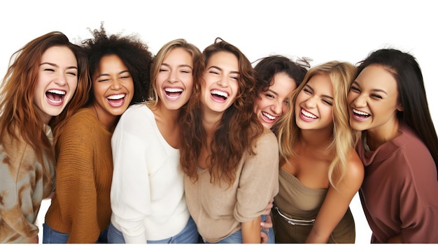 Grupo de niñas adultas feliz estilo emocionado de diseño de sitio web en blanco fondo blanco lindo sitio de citas de nacionalidad mixta hermoso diseño de activos regate Tecnología generativa de IA