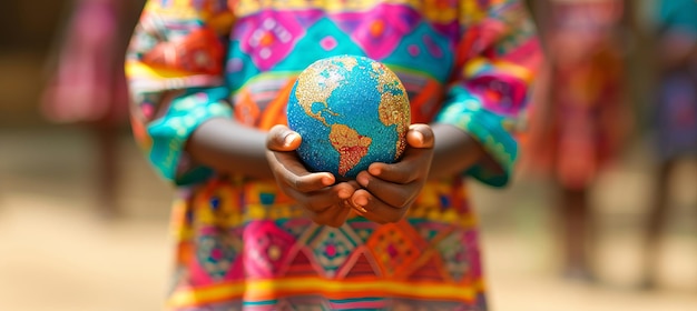 Foto grupo de niños africanos celebrando el día internacional de la paz sosteniendo el globo terrestre