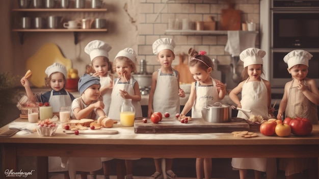 Un grupo de niños cocinando en una cocina.