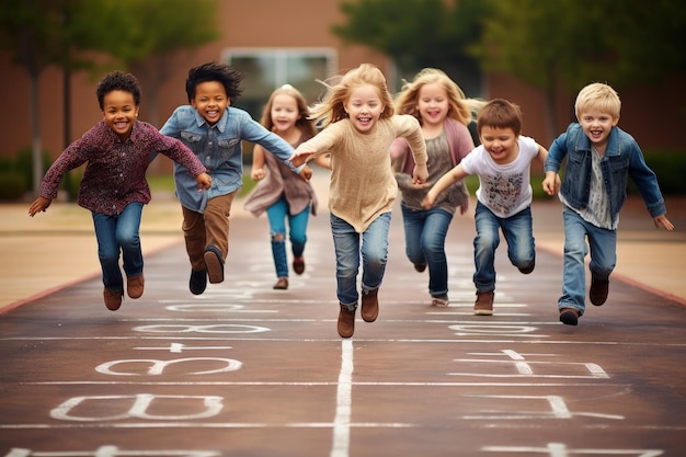 Un grupo de niños corriendo por una pista