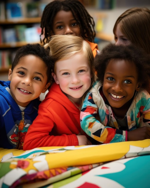 Foto un grupo de niños de diferentes orígenes étnicos se divierten en una guardería