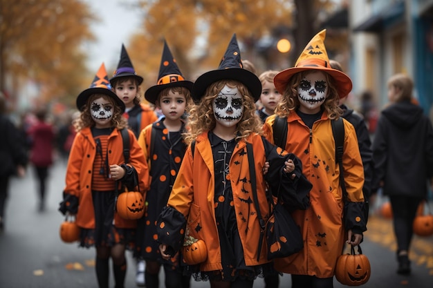 un grupo de niños disfrazados para Halloween ai generativo