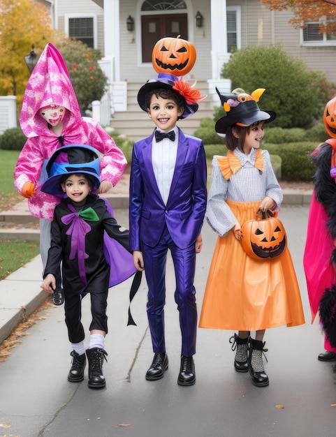 Foto un grupo de niños disfrazados de halloween