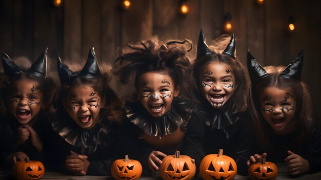 Un grupo de niños disfrazados de Halloween.