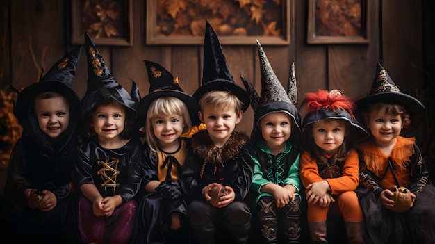 Un grupo de niños disfrazados de Halloween.