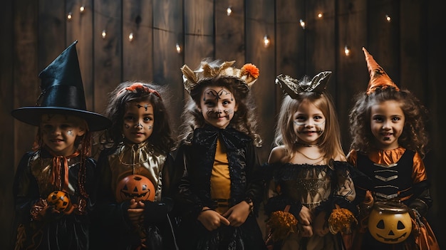 Un grupo de niños disfrazados de Halloween.