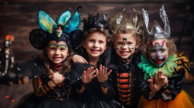 Un grupo de niños disfrazados de Halloween.