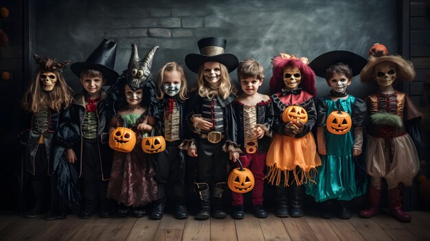 Un grupo de niños disfrazados de halloween.
