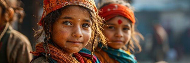 Grupo de niños de la escuela de la aldea Bandera india Imagen de fondo