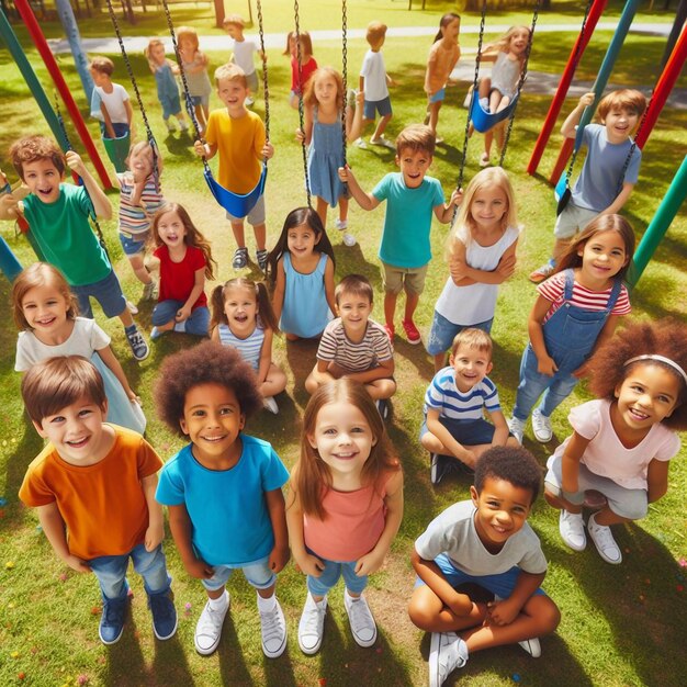 un grupo de niños están posando para una foto juntos