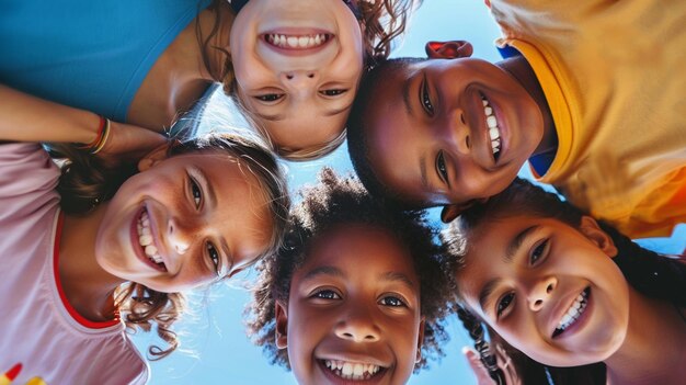 un grupo de niños están posando para una foto con la palabra el uno en él