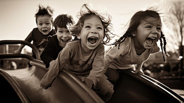 Foto un grupo de niños se están riendo y riendo.