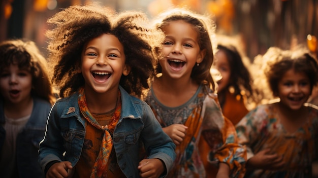 grupo de niños felices en la calle.