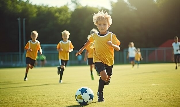 Un grupo de niños pequeños jugando al fútbol