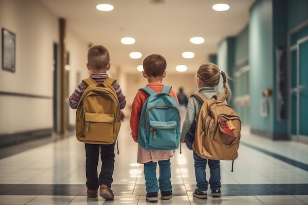 Grupo de niños pequeños con mochilas