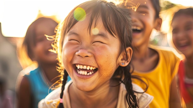 Un grupo de niños pequeños riendo y divirtiéndose