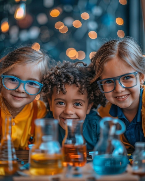 Foto un grupo de niños que colaboran