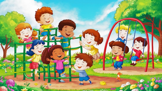 un grupo de niños con uno que lleva una camisa amarilla que dice la palabra cita en ella