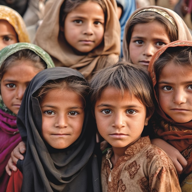 Un grupo de niños se reúnen en un grupo.