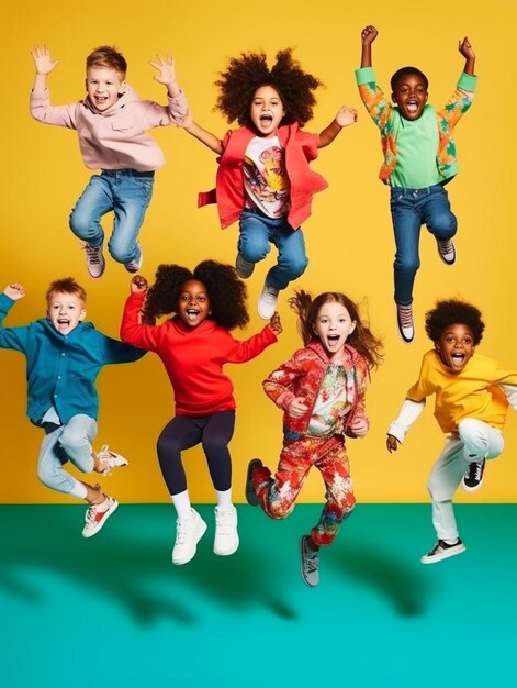 Foto un grupo de niños saltando en el aire