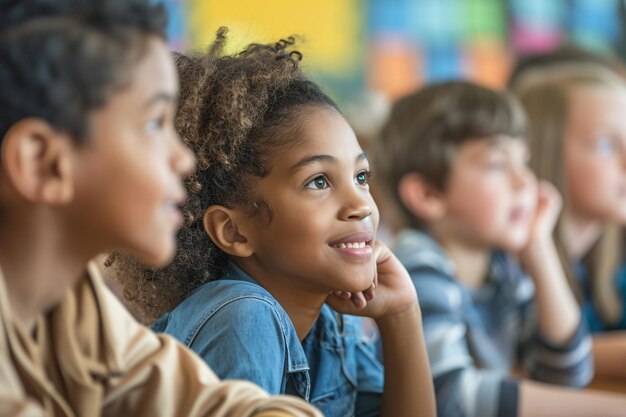 un grupo de niños sentados en un aula
