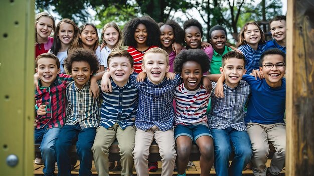 Un grupo de niños sentados en un banco