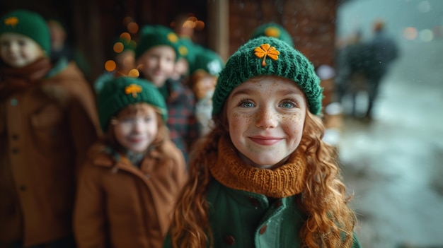 Foto un grupo de niños con sombreros y chaquetas