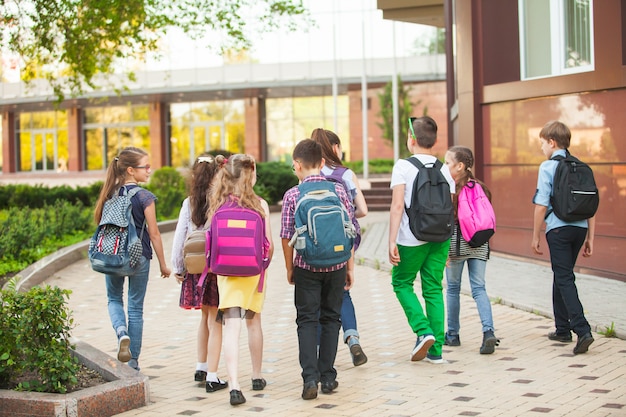 Un grupo de niños va a la universidad.