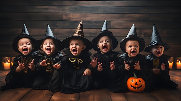 Un grupo de niños vestidos con disfraces de Halloween IA generativa
