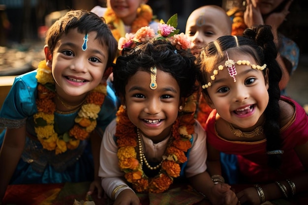 Un grupo de niños vestidos con trajes típicos posan para una foto.