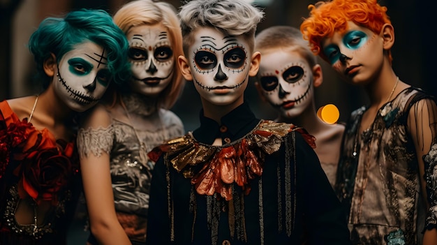 un grupo de niños vestidos de zombies.