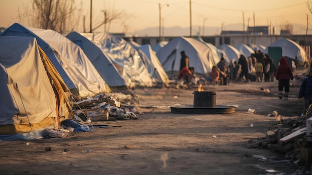 Foto un grupo de niños vive en un campo de refugiados.