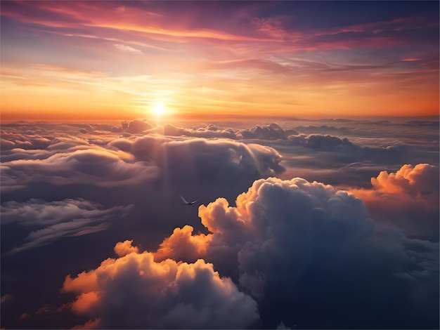 un grupo de nubes en el cielo al atardecer el sol brillante