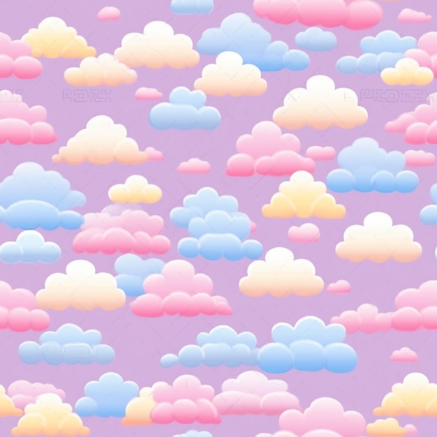 Un grupo de nubes de diferentes colores en un fondo púrpura generativo ai