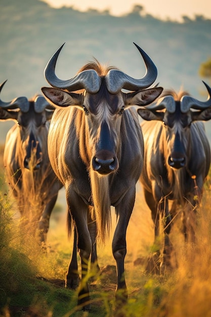 un grupo de ñus en su hábitat natural masai mara kenya