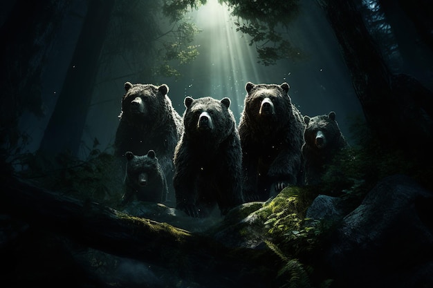 Grupo de osos pardos en la jungla