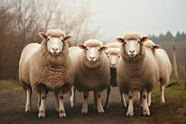 Un grupo de ovejas de pie al aire libre IA generativa