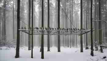 Foto un grupo de pájaros están sentados en una balsa en la nieve