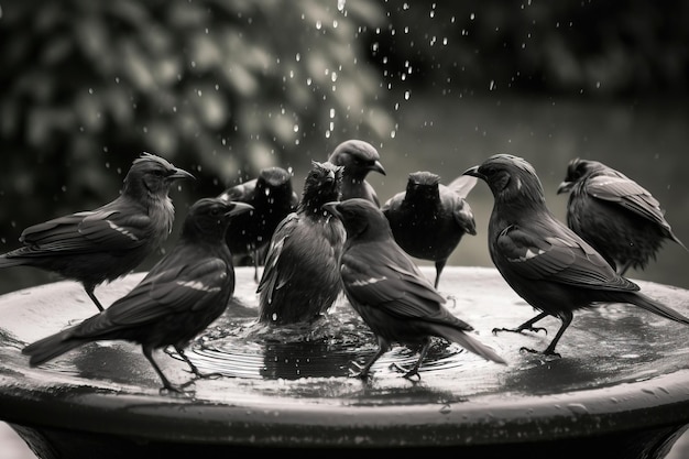 Foto un grupo de pájaros reunidos alrededor de un pájaro murciélago.