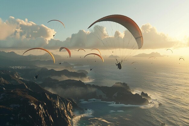 un grupo de parasails están volando sobre el océano