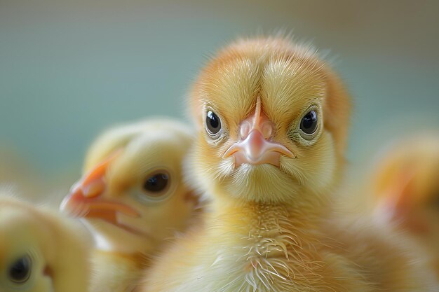 Foto un grupo de patos bebés de pie uno al lado del otro