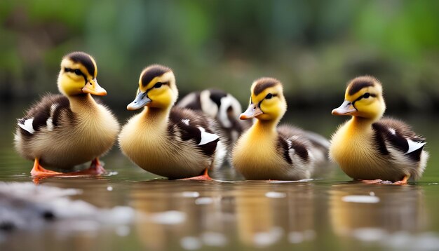 Foto un grupo de patos están alineados en una fila uno tiene un pico blanco