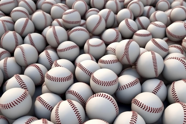 un grupo de pelotas de béisbol blancas se apilan en un bol al estilo de combinaciones dinámicas de colores