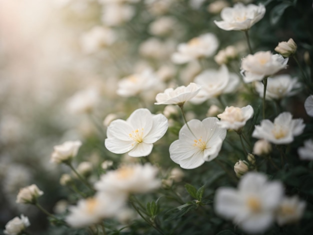 Foto grupo de pequeñas flores blancas de anémona en el bosque despejo de flores blancas