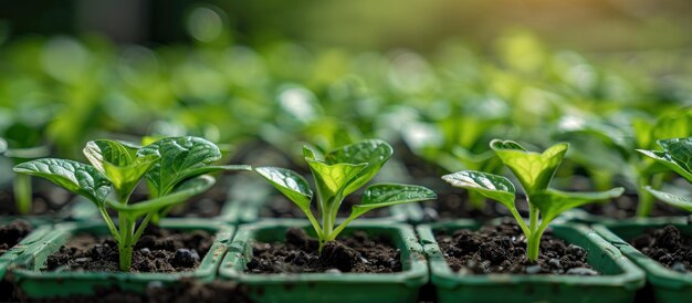 Grupo de pequeñas plantas verdes que prosperan en la tierra