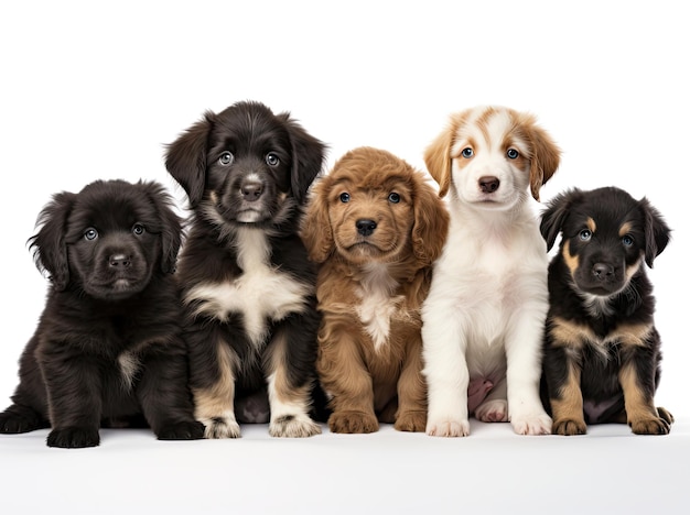 Grupo de pequeños cachorros lindos de diferentes razas fotografía