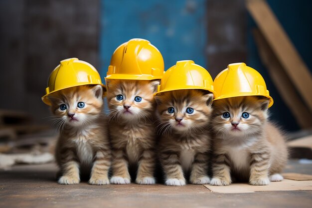 Grupo de pequeños gatitos con sombreros generativos por Ai