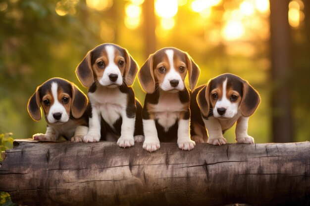 Foto grupo de perros beagle bebés al aire libre