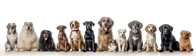 Foto un grupo de perros están alineados en fila.