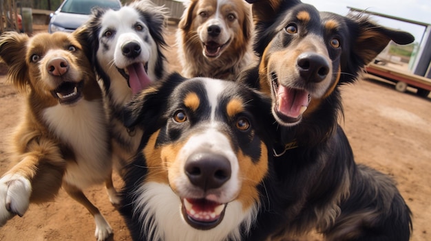 Foto grupo de perros felices en el parque